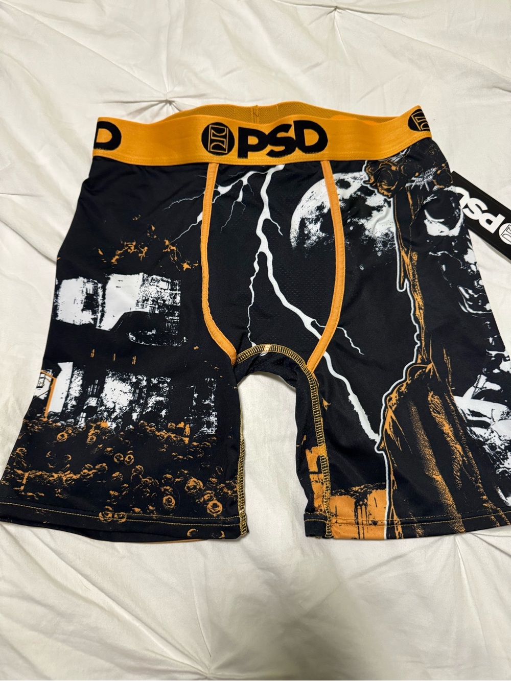 PSD Men’s Graphic Boxer Briefs - Black & Orange Storm Skull New Sz M